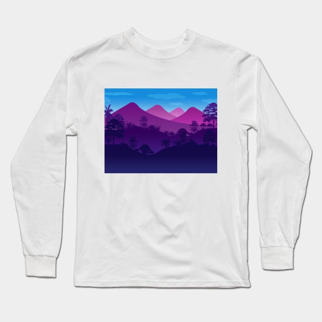 Forest Mountain Silhouette Blue purple Long Sleeve T-Shirt by SNstore